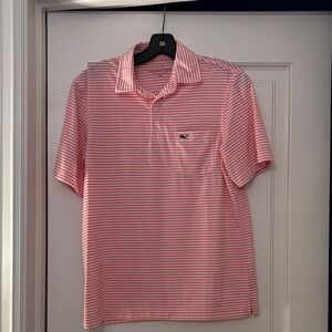 Vineyard Vines Pink and White Striped Performance Polo